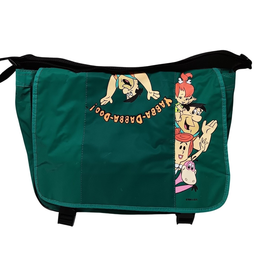 Hanna Barbera Flintstones Messenger Bag Laptop Case Tote Backpack Green 1994 VTG